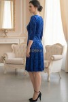 Rochie Rossa din catifea albastra, cu guler aplicat si maneca 3/4