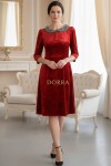 Rochie Rossa din catifea rosie, cu guler aplicat si maneca 3/4
