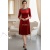 Rochie Rossa din catifea rosie, cu guler aplicat si maneca 3/4