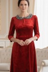 Rochie Rossa din catifea rosie, cu guler aplicat si maneca 3/4