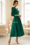 Rochie midi Sofia din barbie verde cu maneci bufante si buzunare