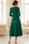 Rochie midi Sofia din barbie verde cu maneci bufante si buzunare