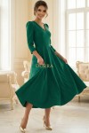 Rochie midi Sofia din barbie verde cu maneci bufante si buzunare