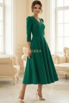 Rochie midi Sofia din barbie verde cu maneci bufante si buzunare