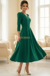 Rochie midi Sofia din barbie verde cu maneci bufante si buzunare