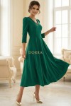 Rochie midi Sofia din barbie verde cu maneci bufante si buzunare
