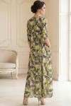 Rochie lunga Sorina din vascoza cu imprimeu vegetal, cu crapaturi si buzunare