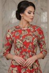 Rochie lunga Sorina din vascoza rosie, cu crapaturi si buzunare