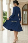 Rochie Valerie din stofa bleumarin cu pieptii petrecuti si cordon