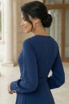 Rochie Valerie din stofa bleumarin cu pieptii petrecuti si cordon