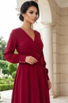 Rochie Valerie din stofa rosu-zmeuriu cu pieptii petrecuti si cordon