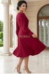 Rochie Valerie din stofa rosu-zmeuriu cu pieptii petrecuti si cordon