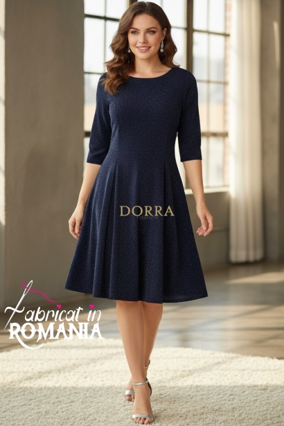 Rochie de ocazie Willa din lurex bleumarin, cu maneca 1/2 si croiala clos