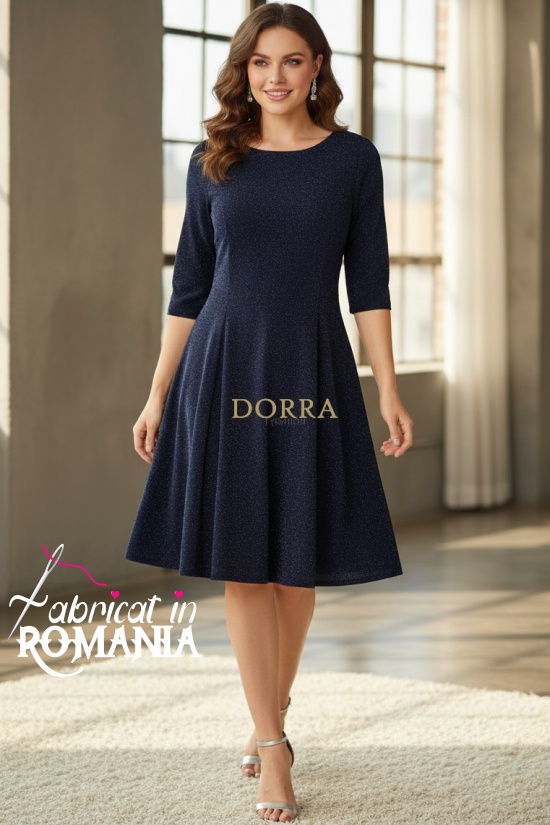 Rochie de ocazie Willa din lurex bleumarin, cu maneca 1/2 si croiala clos