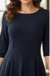 Rochie de ocazie Willa din lurex bleumarin, cu maneca 1/2 si croiala clos
