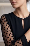 Rochie cocktail Amanda din stofa elastica neagra, cu maneca din tull cu catifea