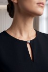 Rochie cocktail Amanda din stofa elastica neagra, cu maneca din tull cu catifea