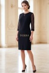 Rochie cocktail Amanda din stofa elastica neagra, cu maneca din tull cu micro cristale