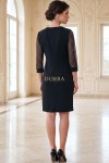 Rochie cocktail Amanda din stofa elastica neagra, cu maneca din tull cu micro cristale
