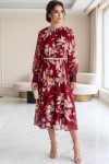 Rochie de zi Anemarie din voal grena imprimat, captuseala si curea