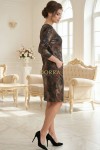 Rochie cocktail Anisya din jerse cu imprimeu metalizat, croiala larga si buzunare