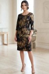 Rochie cocktail Anisya din jerse cu imprimeu metalizat auriu, croială ușor cambrată și buzunare