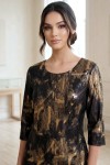 Rochie cocktail Anisya din jerse cu imprimeu metalizat auriu, croială ușor cambrată și buzunare