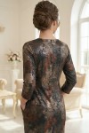 Rochie cocktail Anisya din jerse cu imprimeu metalizat, croiala larga si buzunare