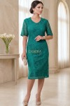 Rochie de ocazie Arkadia din dantela verde cu croiala dreapta si captuseala