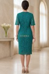Rochie de ocazie Arkadia din dantela verde cu croiala dreapta si captuseala