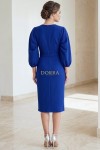 Rochie Ashley din stofa albastra cu pieptii petrecuti si catarama in talie