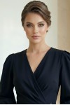 Rochie Ashley din stofa neagra cu pieptii petrecuti si catarama in talie