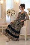 Rochie lunga Betsy din voal animal print, cu maneca lunga si dantela