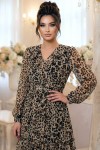 Rochie lunga Betsy din voal animal print, cu maneca lunga si dantela