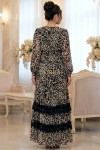 Rochie lunga Betsy din voal animal print, cu maneca lunga si dantela