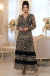 Rochie lunga Betsy din voal animal print, cu maneca lunga si dantela