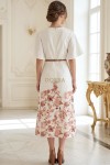 Rochie midi Brooke din țesătură tip in ivoire cu imprimeu floral, căptușeală și curea
