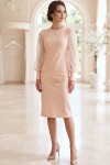 Rochie Daria din jerse bej, cu maneci bufante din dantela