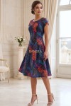 Rochie măsuri mari Diana din satin cu imprimeu tropical, cu clini și mânecă scurtă