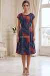 Rochie măsuri mari Diana din satin cu imprimeu tropical, cu clini și mânecă scurtă