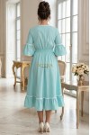 Rochie Dorothy din bumbac cu carouri turquoise, inchidere in nasturi, buzunare si volane