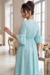 Rochie Dorothy din bumbac cu carouri turquoise, inchidere in nasturi, buzunare si volane