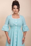 Rochie Dorothy din bumbac cu carouri turquoise, inchidere in nasturi, buzunare si volane