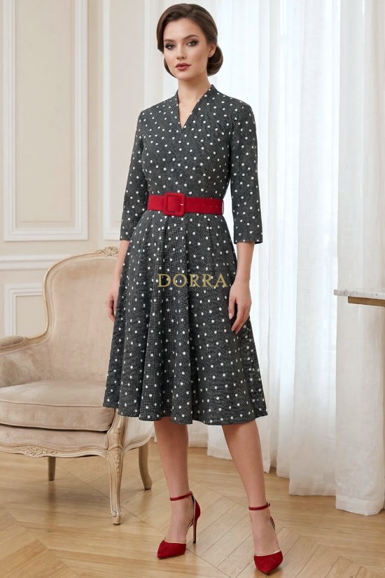 Rochie midi Ellie cu croială în clini, buzunare și curea
