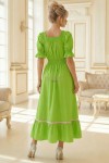 Rochie Ema din bumbac verde fistic, decolteu patrat si volan cu dantela