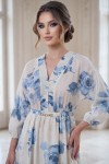 Rochie midi Enia din țesătură de in ivoire cu imprimeu floral, căptușeală și elastic în talie