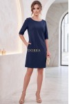 Rochie de zi Enigma din stofă bleumarin, cu croială largă și mânecă 1/2