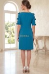 Rochie de zi Esmeralda din stofa turquoise, cu fundite pe maneci si buzunare