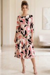 Rochie midi Gisele din jerse bej imprimat, mâneci 3/4, croială lejeră