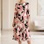Rochie midi Gisele din jerse bej imprimat, mâneci 3/4, croială lejeră